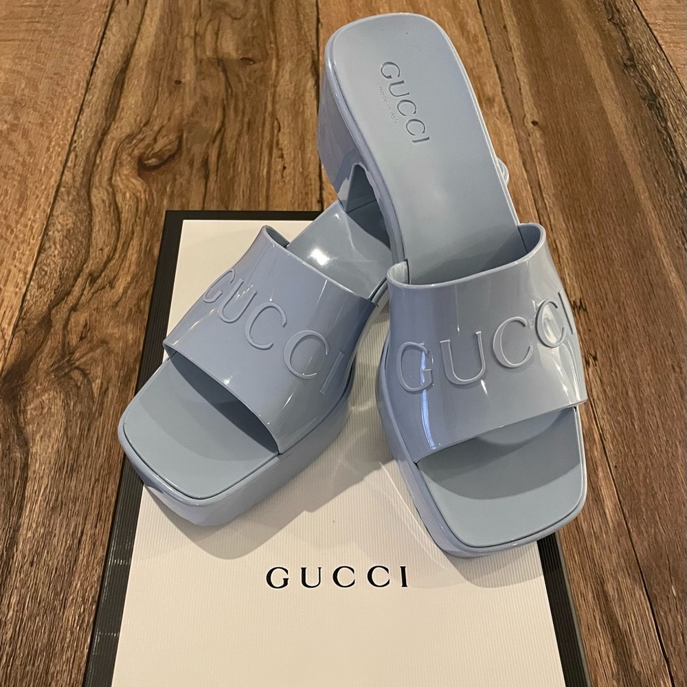 Baby Blue Gucci Rubber Slide Sandal